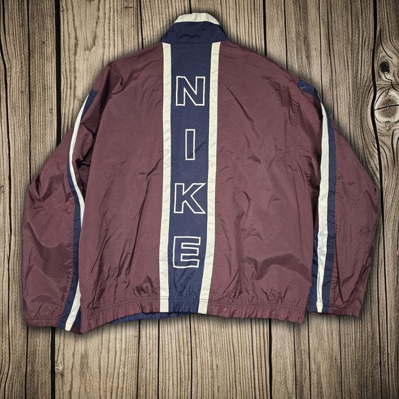 Nike Vintage Windbreaker Jacket Large Burgundy Navy Swoosh Full Zip 90s